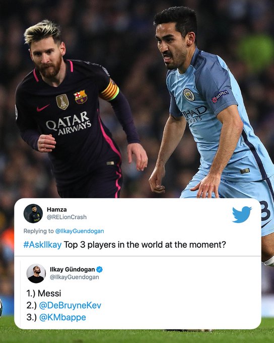 Twitter reacts as Man City midfielder Gundogan excludes Ronaldo from his top 3 players