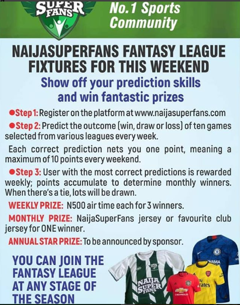 NaijaSuperFans fantasy league week 20