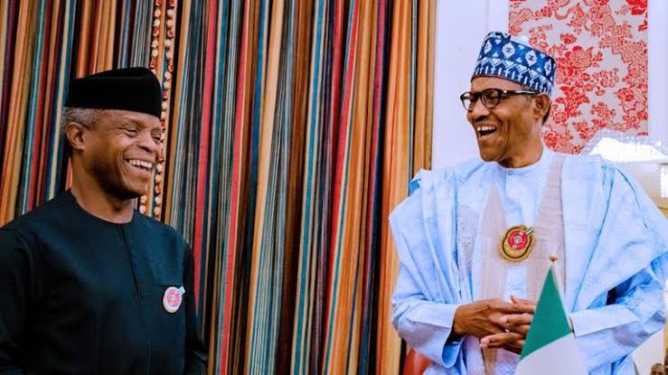 #Coronavirus: See how President Buhari and Osinbajo greeted each other at CBN Dinner in Abuja (Photos)