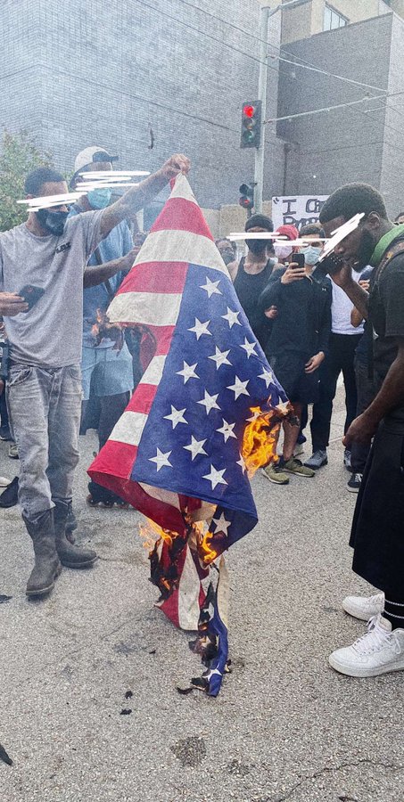 Photos: Local Residents burn the American flag to ashes as protests over the murder of George Floyd intensify!