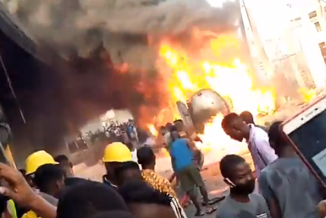 Petrol tanker explodes at Obalende flyover, 1 dead (video)