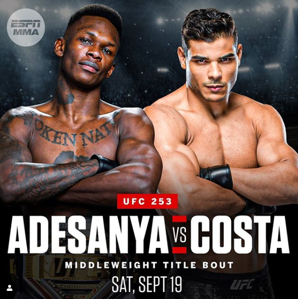Nigeria’s Israel Adesanya to defend middleweight title against Brazil’s Paulo Costa at UFC 253