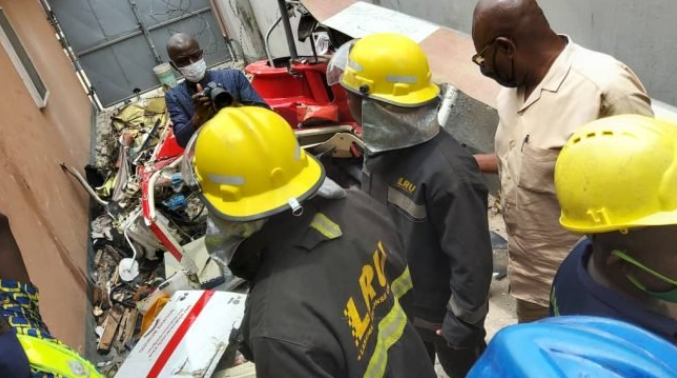 Just In: Two killed as a helicopter crash into a residential building in Lagos! (Video)