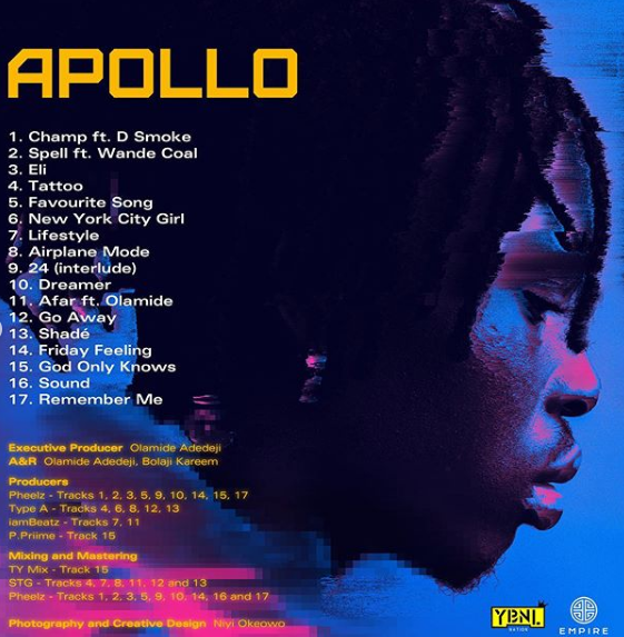 Fireboy drops sophomore album Apollo featuring Olamide, Wande Coal, see tracklist
