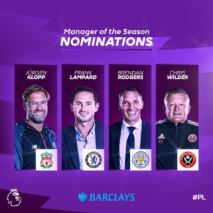 Lampard, Klopp lead Premier League Manager of the Season nominees 2