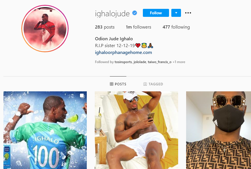 Odion Ighalo becomes 3rd Super Eagles player to hit 1 million followers on Instagram 1