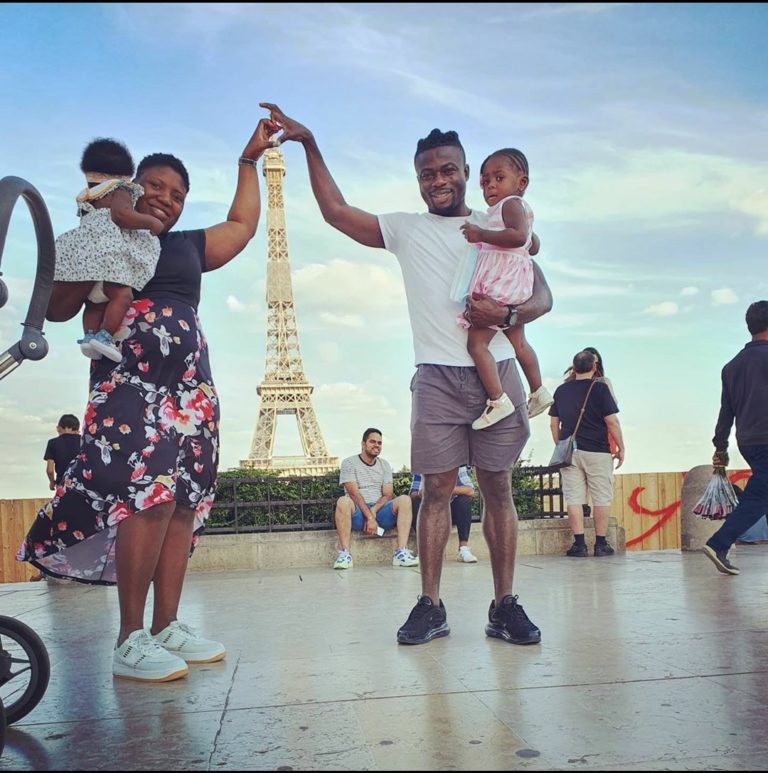See adorable pictures of Super Eagles forward, Moses Simon and his family at the Eiffel Tower, France!