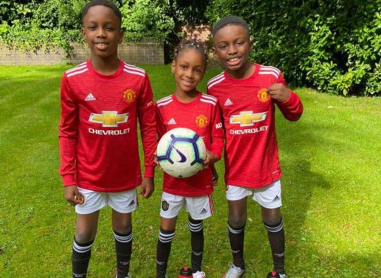 See Odion Ighalo’s beautiful kids as they rock new Manchester United home jersey! See pictures👇