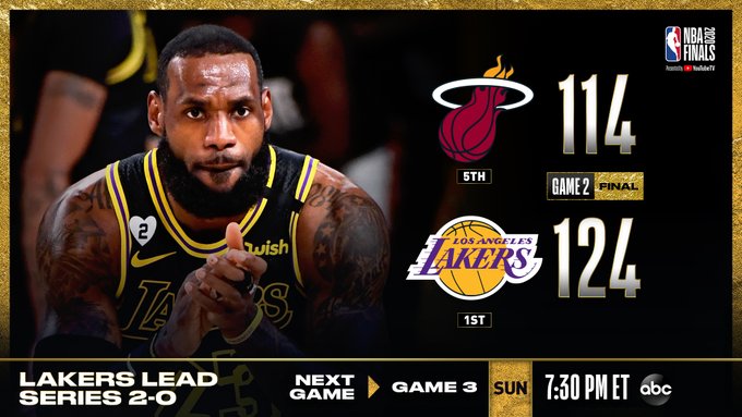 Lakers beat Heat 124-114 to take 2-0 lead in NBA finals (video)