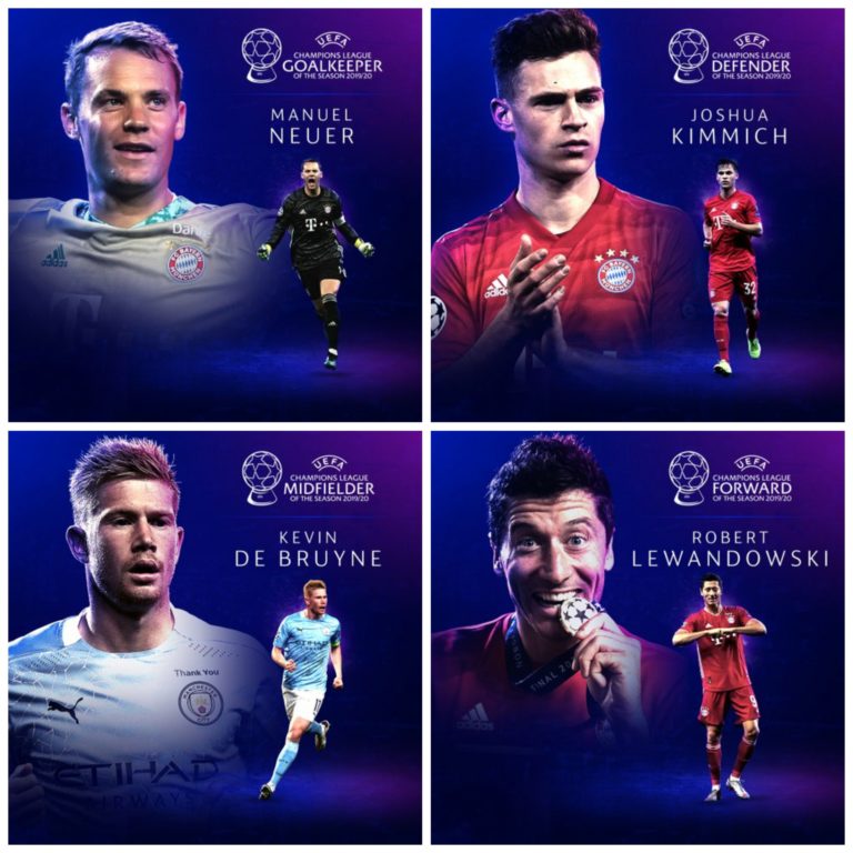 Neuer, Kimmich, De Bruyne and Lewandowski win UCL 2019/2020 Positional Awards!