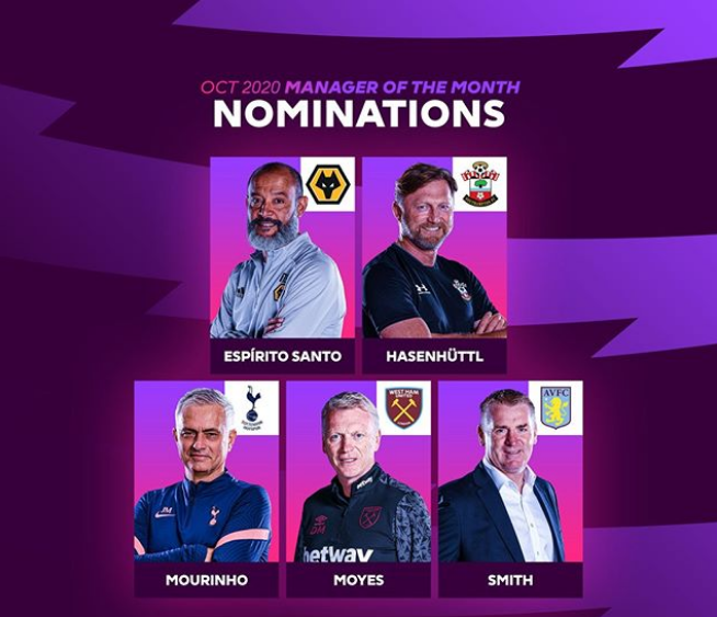 Mourinho, Moyes lead nominees for October Premier League Manager of the Month award (video)