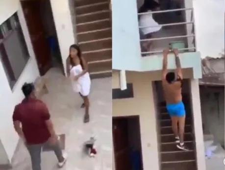 Man jumps two-storey building after he was caught with another man’s lover🤣🤣! Video👇