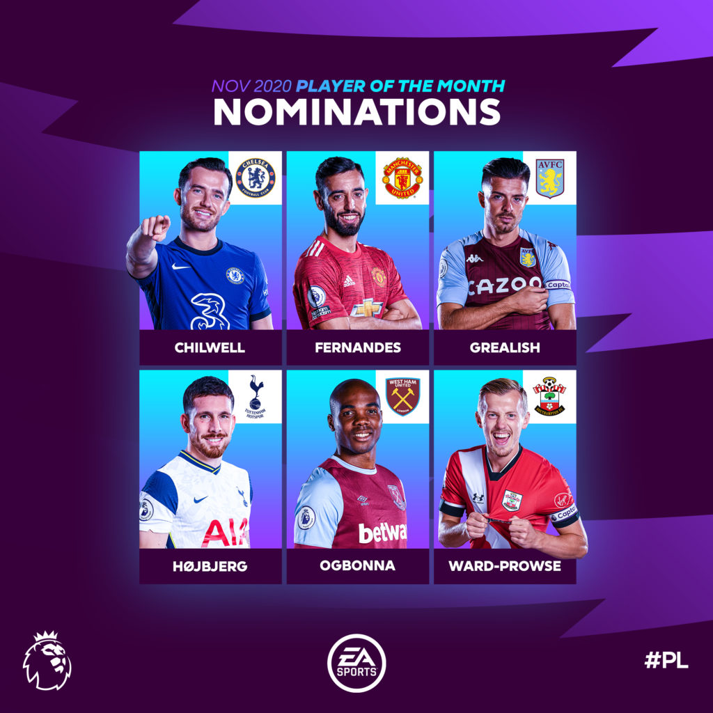 Ben Chilwell, Jack Grealish, Manchester United’s star others nominated for Premier League Player of the Month for November!