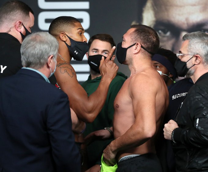 Anthony Joshua and Kubrat Pulev almost come to blows at weigh-in (video)