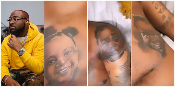 Davido shows off new tattoos of his 3 children (video)