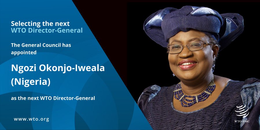 Just In: Nigeria’s Ngozi Okonjo-Iweala appointed as new WTO Director-General