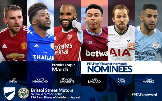 Super Eagles striker Kelechi Iheanacho nominated for PFA Fans’ Player of the Month for March