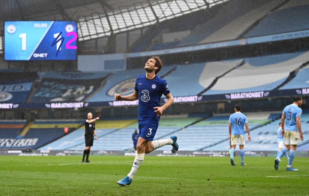 Sergio Aguero and Marcos Alonso delay Man City’s title win as Chelsea snatches dramatic victory at the Etihad! (Video)