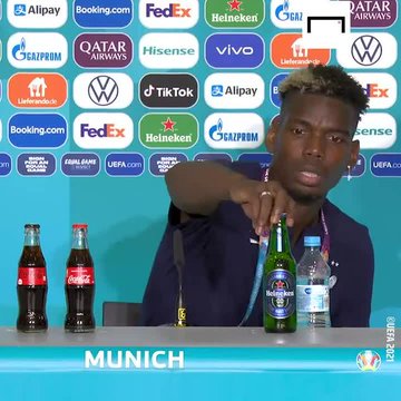 See reactions as Pogba takes off Heineken drink during France’s post match conference! Video