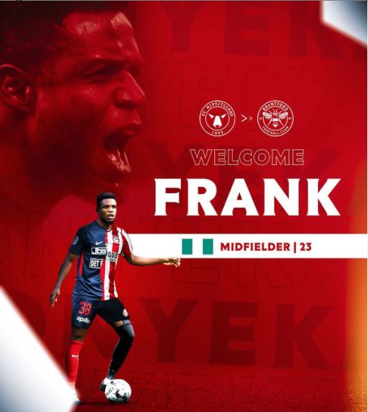 Super Eagles midfielder Frank Onyeka joins newly-promoted Premier League side Brentford
