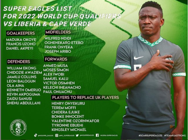 Rohr lists 30 Super Eagles for 2022 World Cup qualifiers against Liberia and Cape Verde