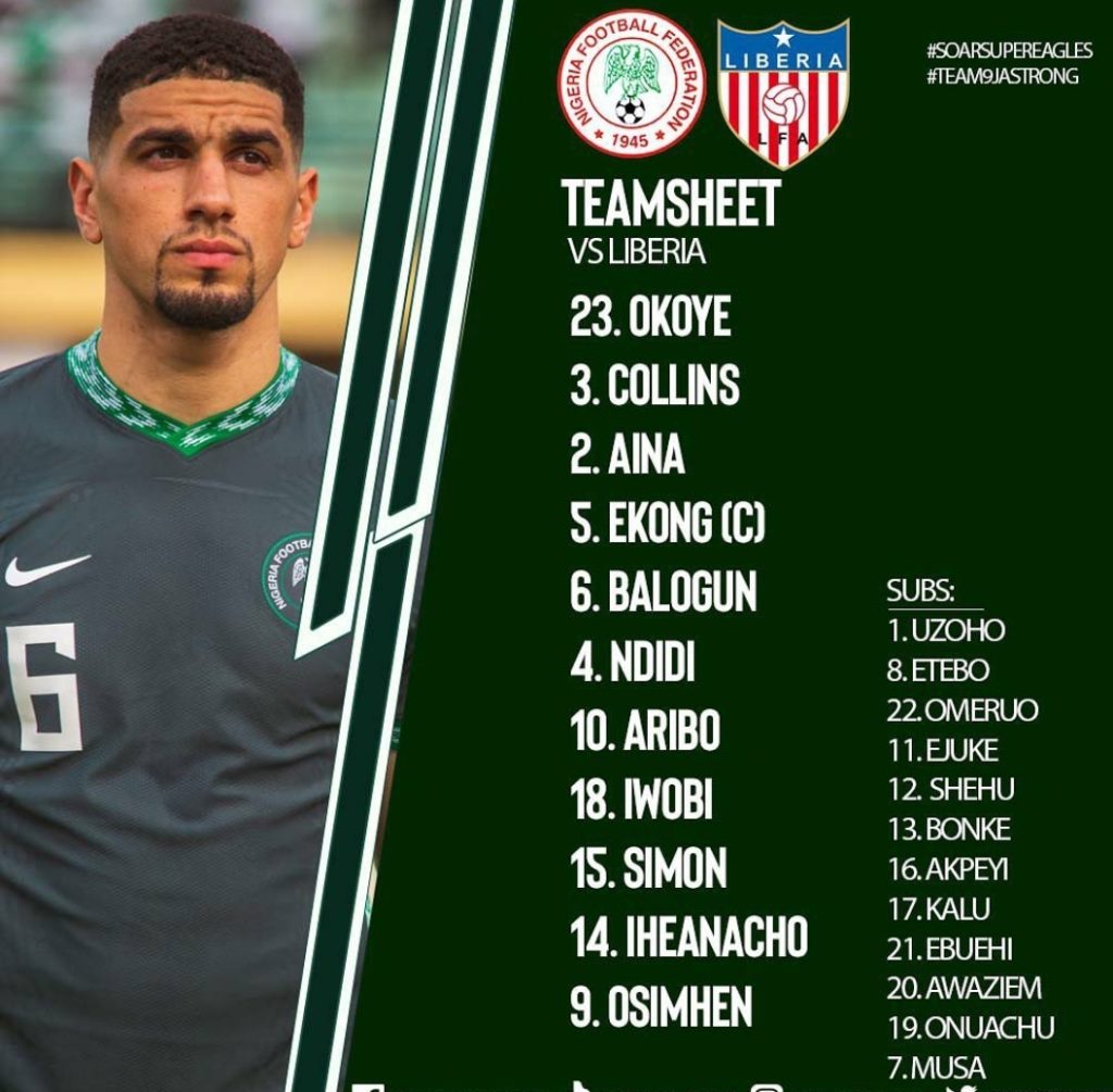 Just In: Osimhen partners Iheanacho, Ekong, Balogun in defence! See Super Eagles line-up v Liberia!