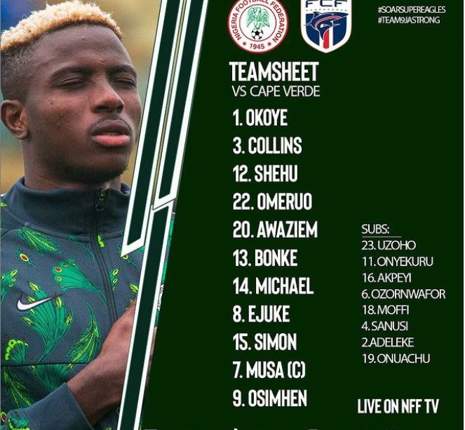 Osimhen and Musa start for Super Eagles against Cape Verde