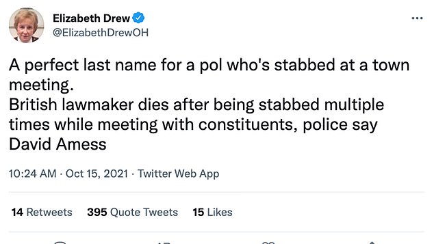 Veteran reporter Elizabeth Drew facing backlash for 'sickening' tweet mocking the murder David Amess 1