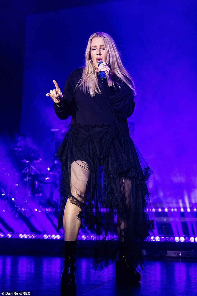 Ellie Goulding dons a black sweatshirt and ruffled mesh skirt at gig in Bournemouth 1