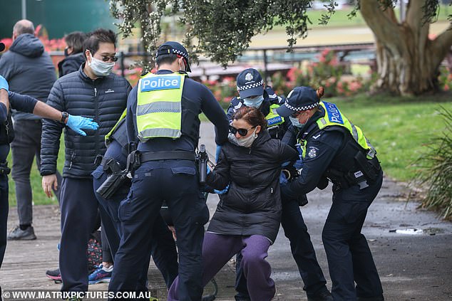 Melbourne Covid anti-vaxxers’ ‘biggest ever rally’ thwarted by convoys of police roaming the city 