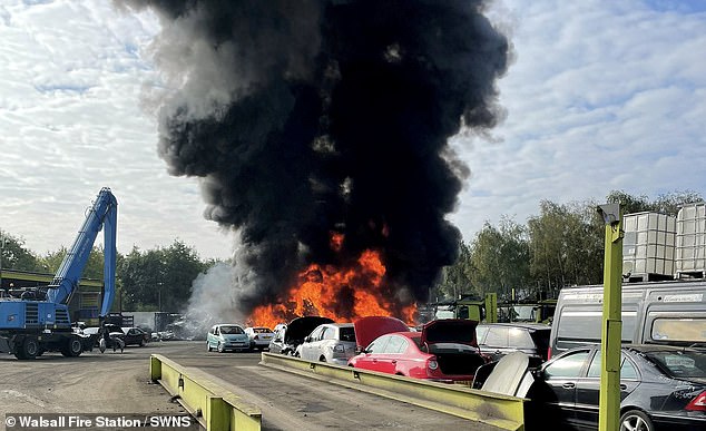 Massive car fire at recycling plant causes delays on M6 after sending thick black smoke into the air