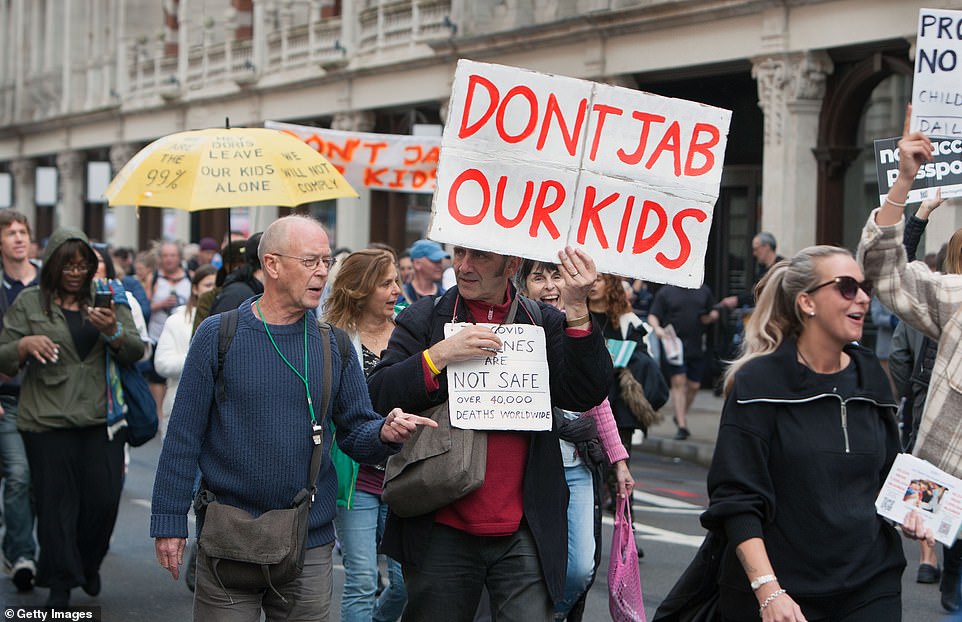 Hundreds of anti-vaxxers march through London demanding 'don't jab our kids' and 'my body my choice' 1