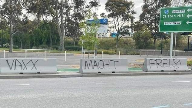 Vile anti-vaxxer graffiti equating Australia’s vaccine rollout to Nazi regime appears in Melbourne