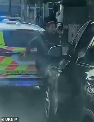 Moment undercover police car SLAMS into a female officer during a chase of five robbers in London