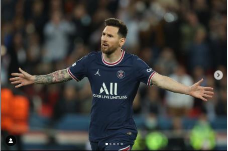 Lionel Messi reacts after scoring 2 goals for PSG in Champions League win against RB Leipzig