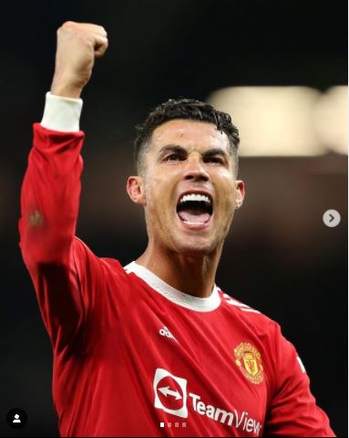 Cristiano Ronaldo reacts after scoring winner for Manchester United against Atalanta