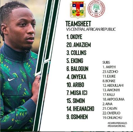 See the Super Eagles of Nigeria starting XI for the return leg against the Central African Republic
