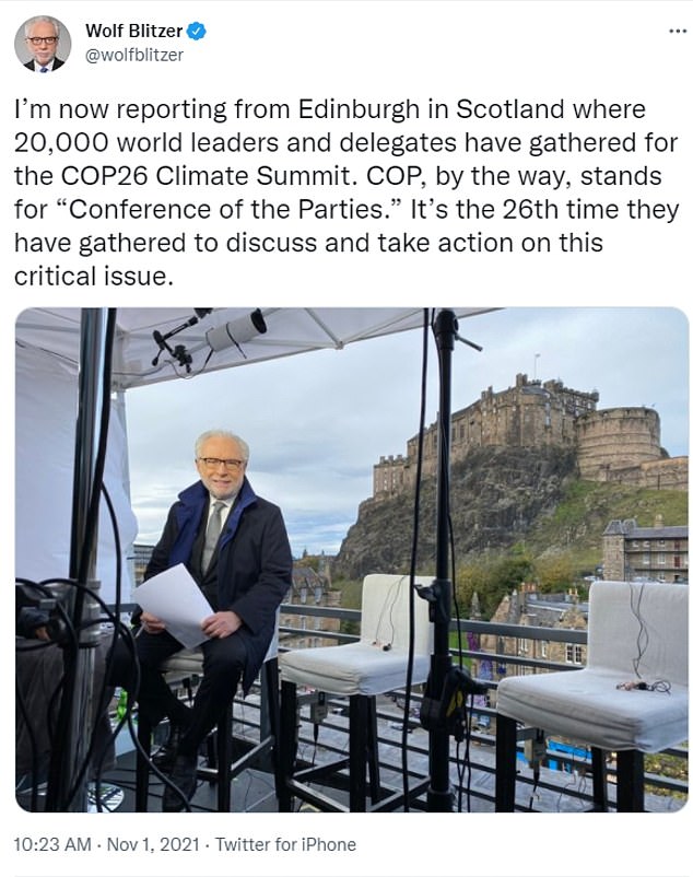 CNN’s Wolf Blitzer reports on Glasgow’s COP26 from Edinburgh