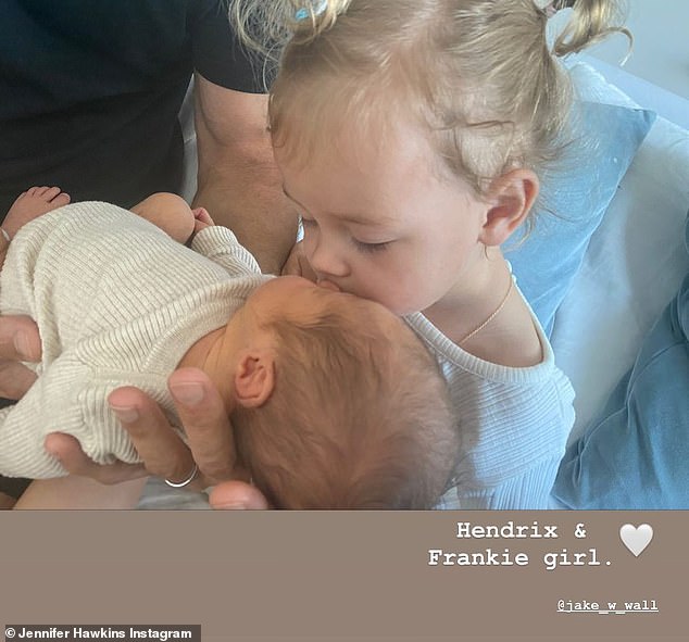 Jen Hawkins shares heart-melting video of daughter Frankie meeting her newborn baby brother Hendrix