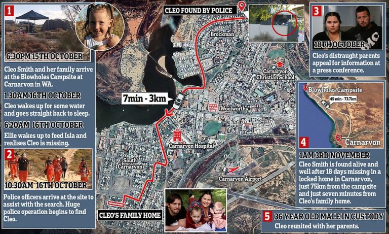 Cleo Smith: Map shows missing girl was just seven minutes away from her family’s home in Carnarvon