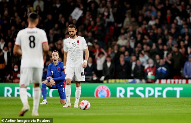 Fans heard booing as players take knee ahead of England’s game with Albania at Wembley
