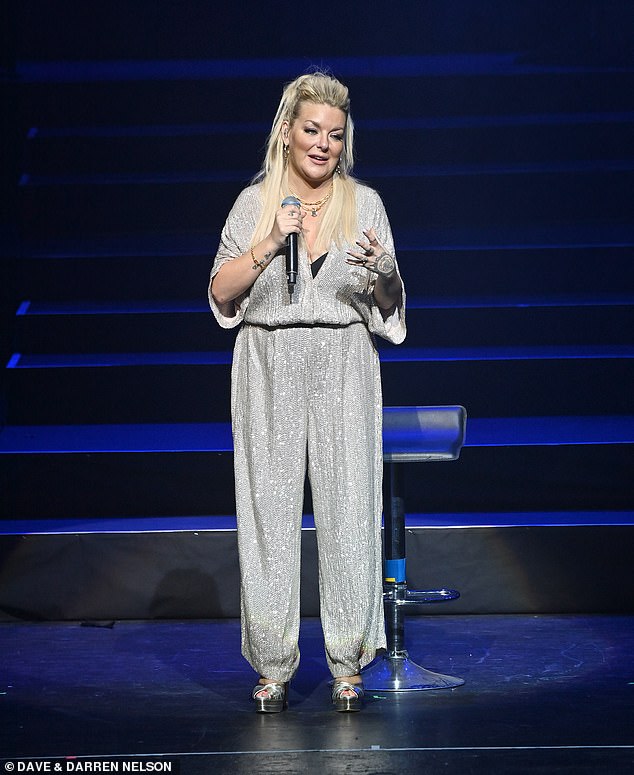 Sheridan Smith dazzles in a silver jumpsuit as she performs at a Bobby Ball tribute show