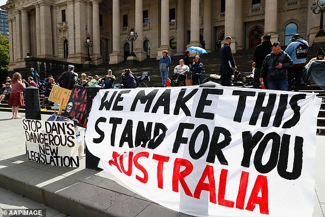 Protesters set up CAMP on Parliament steps in protest against Daniel Andrews’ pandemic laws