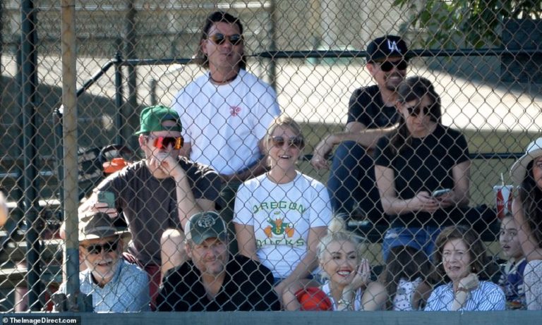 Gwen Stefani, her husband Blake and her parents seen at a son’s game while Gavin Rossdale sits apart