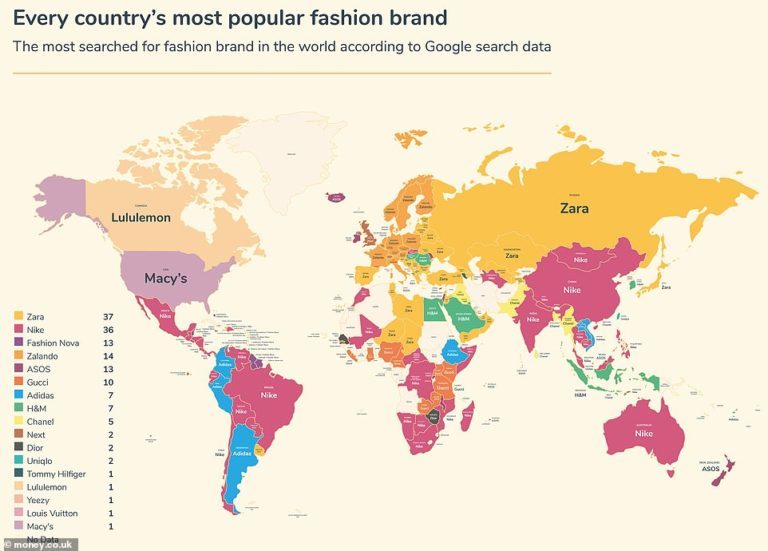 What the world wants to wear: Map shows how Zara is everyone’s favourite fashion brand in 2021