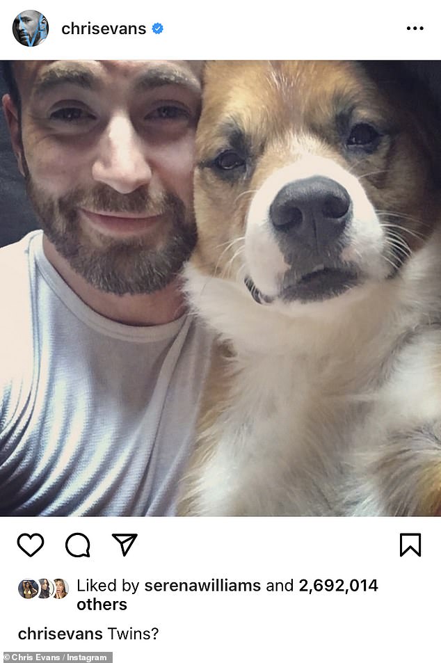 ‘Twins?’: Chris Evans posts selfie alongside his dog Dodger more than four years after adoption