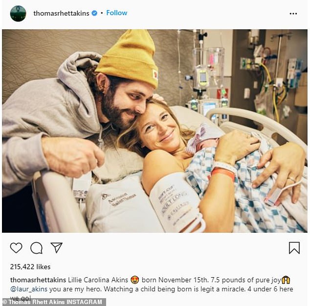 Country singer Thomas Rhett and wife Lauren Akins welcome their fourth daughter Lillie Carolina
