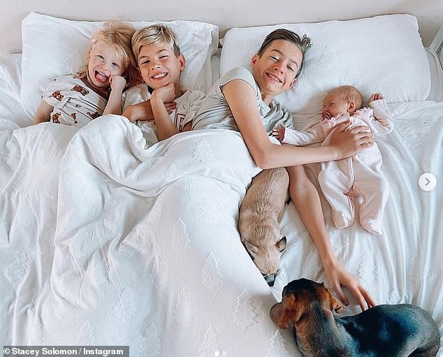 Stacey Solomon shares adorable snaps of her three sons cuddling their baby sister Rose