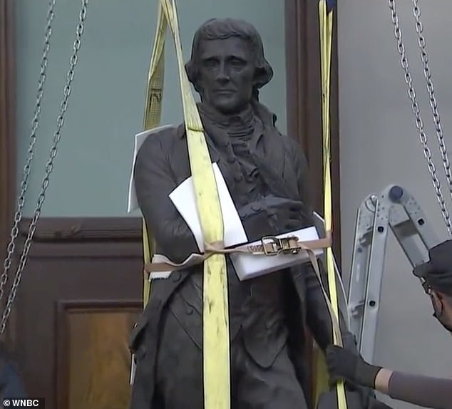 Thomas Jefferson statue removed from City Hall after 187 years