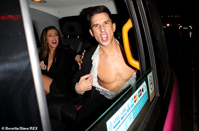 Russell Kane shows off his toned torso as he and wife Lindsey Cole attend Kelly Hoppen’s CBE party